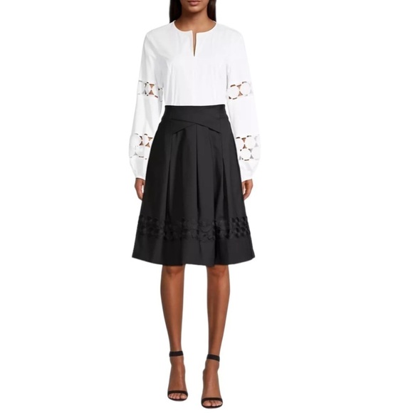 Donna Karan Eyelet Long Sleeve Blouse in White - Picture 2 of 9